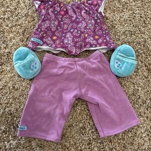 American Girl Purple Pajama Set with Blue Slippers